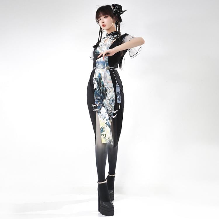 The Mountain Han Elements Banded Collar Cutout Detail Slit Dress