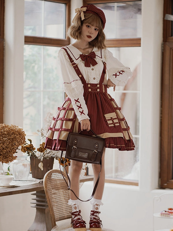 Little Detective Striped Pattern Birdcage Design Overalls