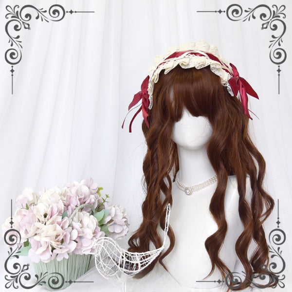 Sweet Brown Long Wavy Banged Wig