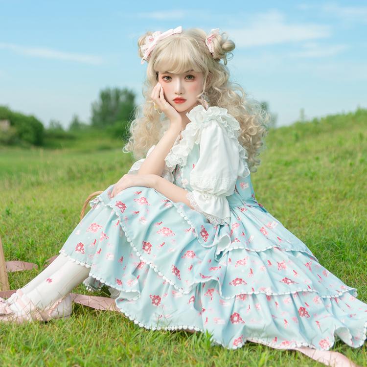 In Stock Girl's Love Letter Print Tiered Flounce Hem Lolita JSK