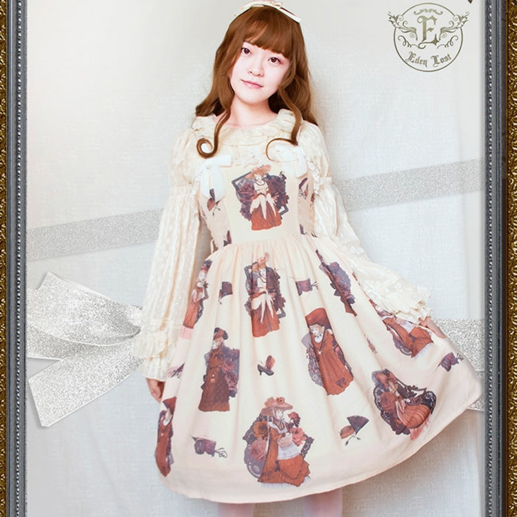 In Stock My Lady Print Light Apricot High Waist Jumper Skirt
