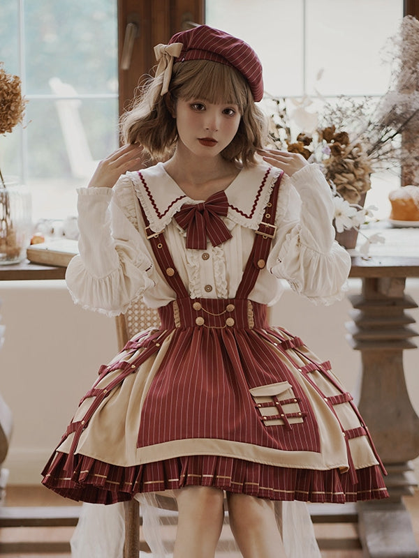 Little Detective Striped Pattern Birdcage Design Overalls