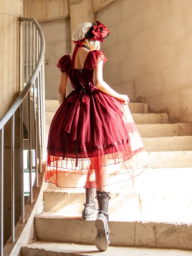 A Scene of Dance Music Color Red/Black Square Neckline Jumper Skirt