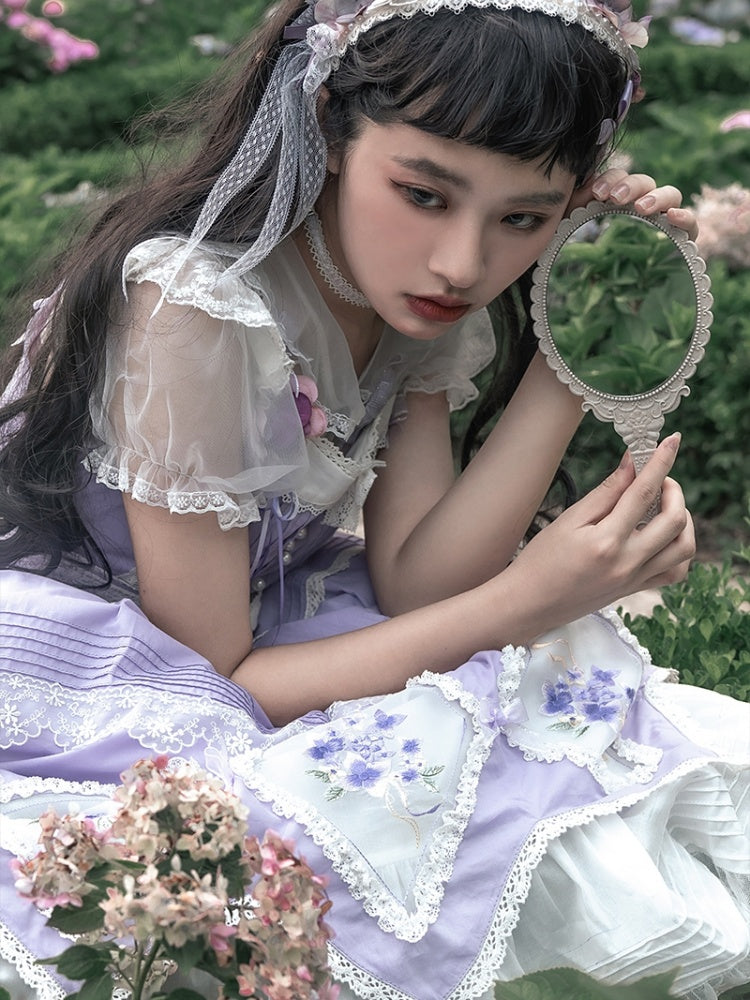 In Stock Floral Embroidery Bowknot Details Lace Patches Jumper Skirt