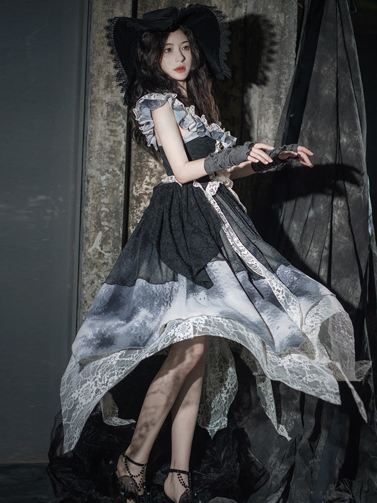 Lace-up Bodice Tie Dye Design Handkerchief Hem Lolita JSK