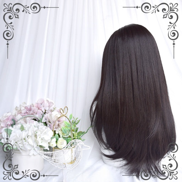 Natural Black Brown Air Bangs Long Wig