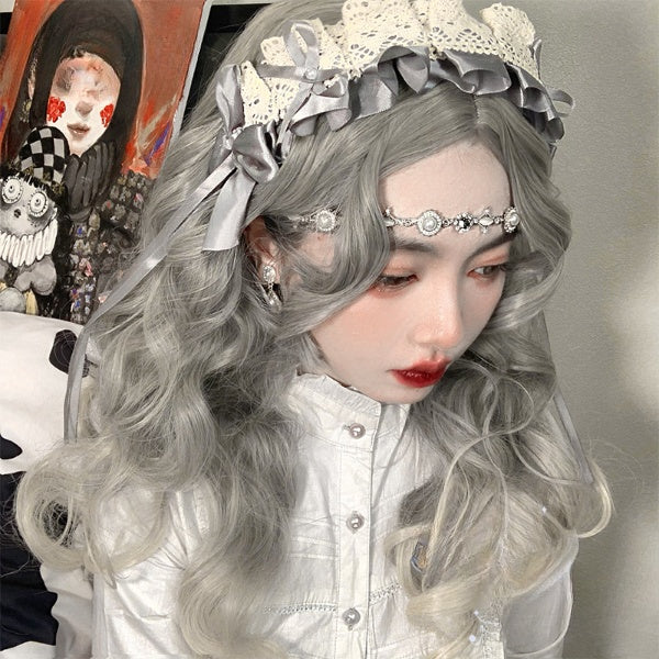 In Stock Mid Parting Gray Ombre Wavy Wig