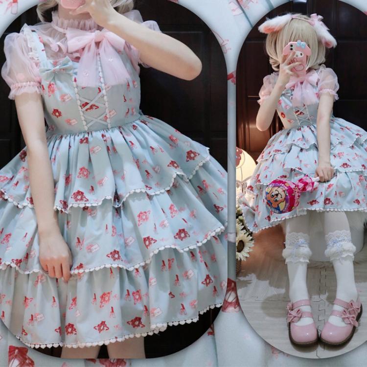 In Stock Girl's Love Letter Print Tiered Flounce Hem Lolita JSK