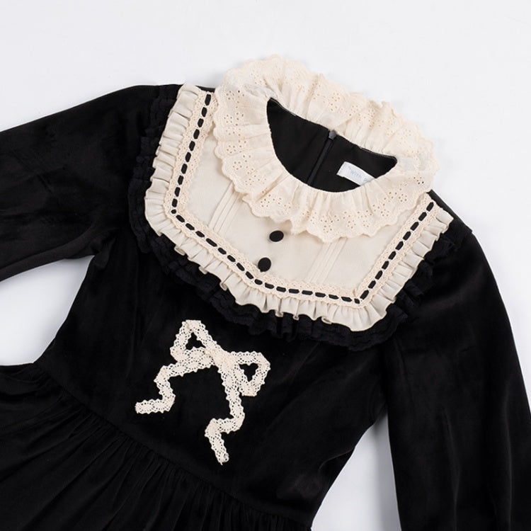 Winter Love Song Black and Beige Round Neck Velvet Long Sleeves One Piece