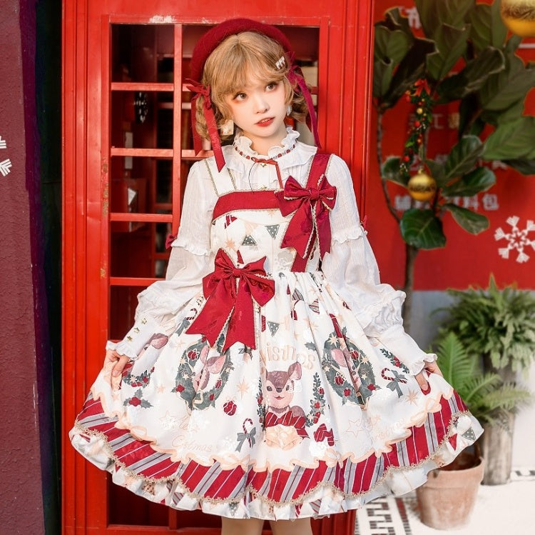 In Stock Christmas Style Elk Print Jumper Skirt