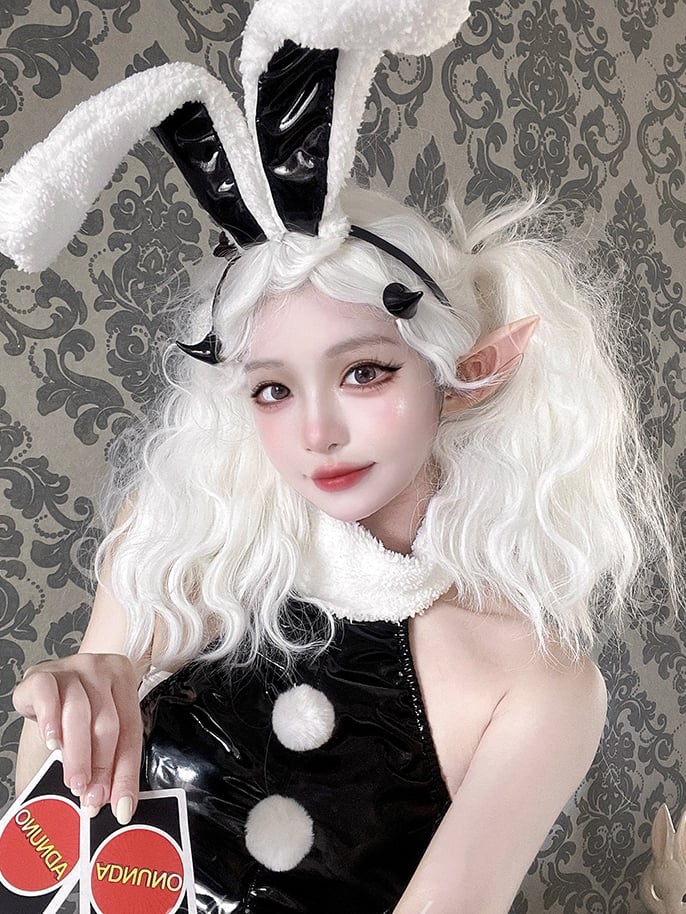 White Medium Length Synthetic Curly Wig