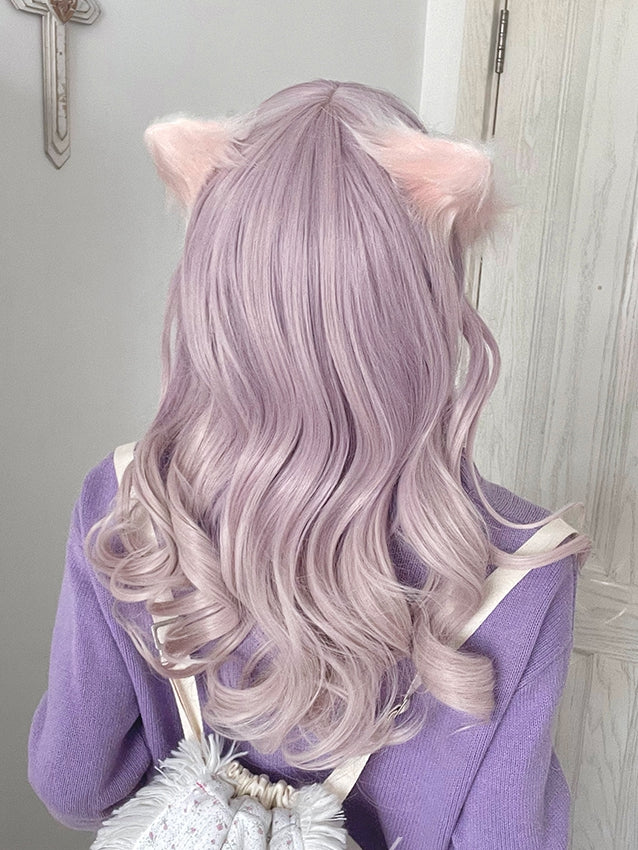Purple and White Ombre Hair Color Medium Length Synthetic Wavy Wig