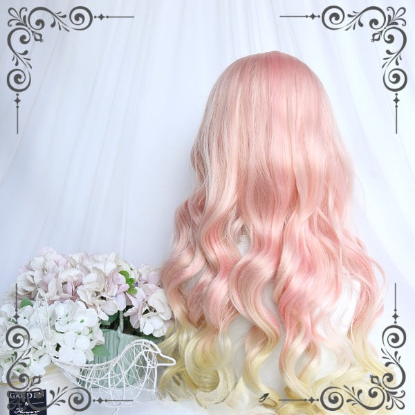 Waist Length Pink Gold Ombre Wavy Wig