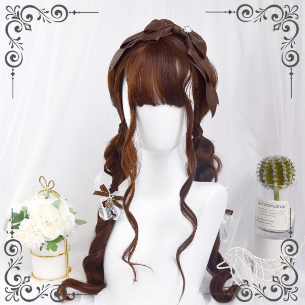 Sweet Brown Long Wavy Banged Wig