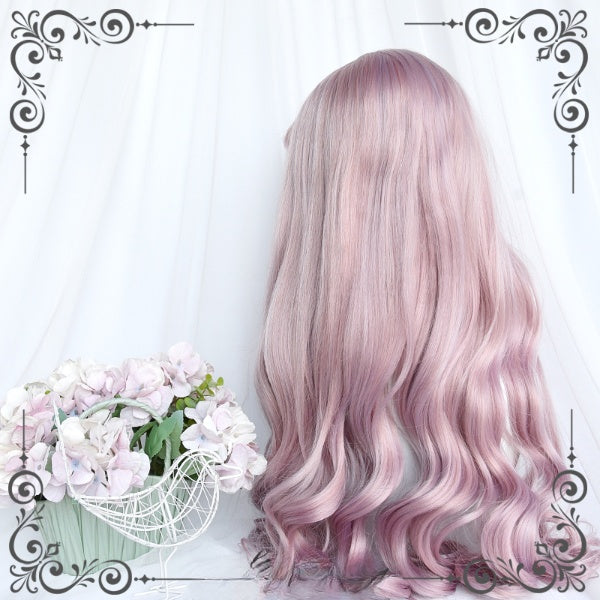 Spring Sakura Sweet Pink Long Wavy Wig with Bangs