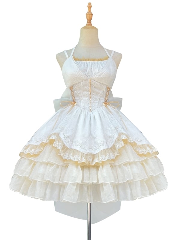 White Halter Neck Ruffle Skirt Corset Waist Jumper Skirt