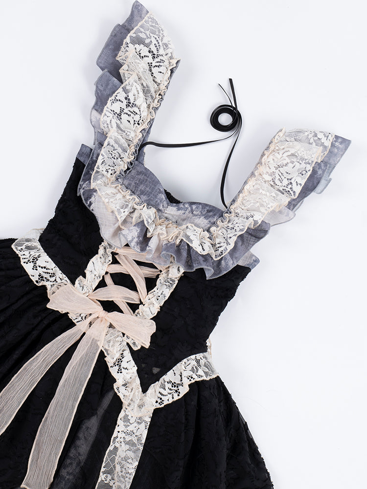 Lace-up Bodice Tie Dye Design Handkerchief Hem Lolita JSK