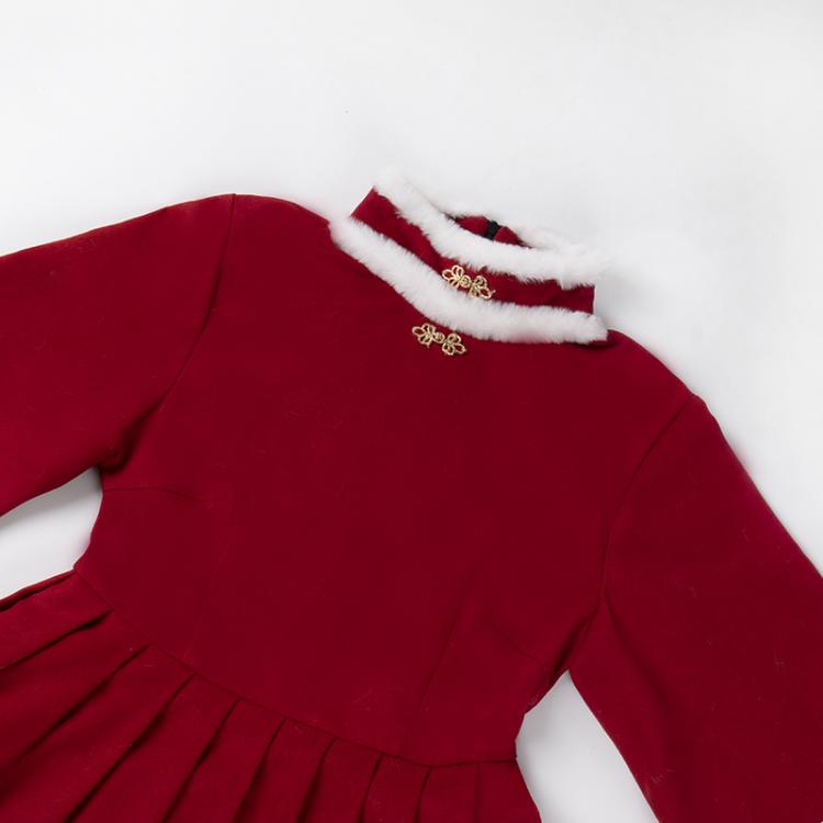 New Year Red and White Plush High Neck Ruffle Hemline Long Sleeves One Piece