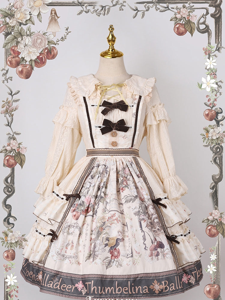 Thumbelina Floral Print Bowknot Details Overall Dress