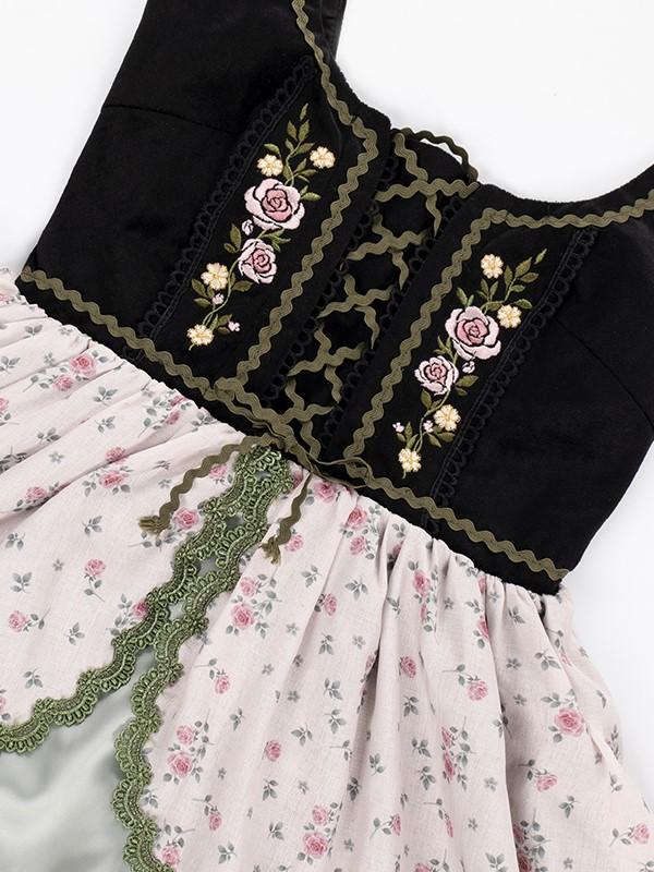 Heidi's Dream Lace-up Detail Ruffle Trim Floral Print Lolita JSK