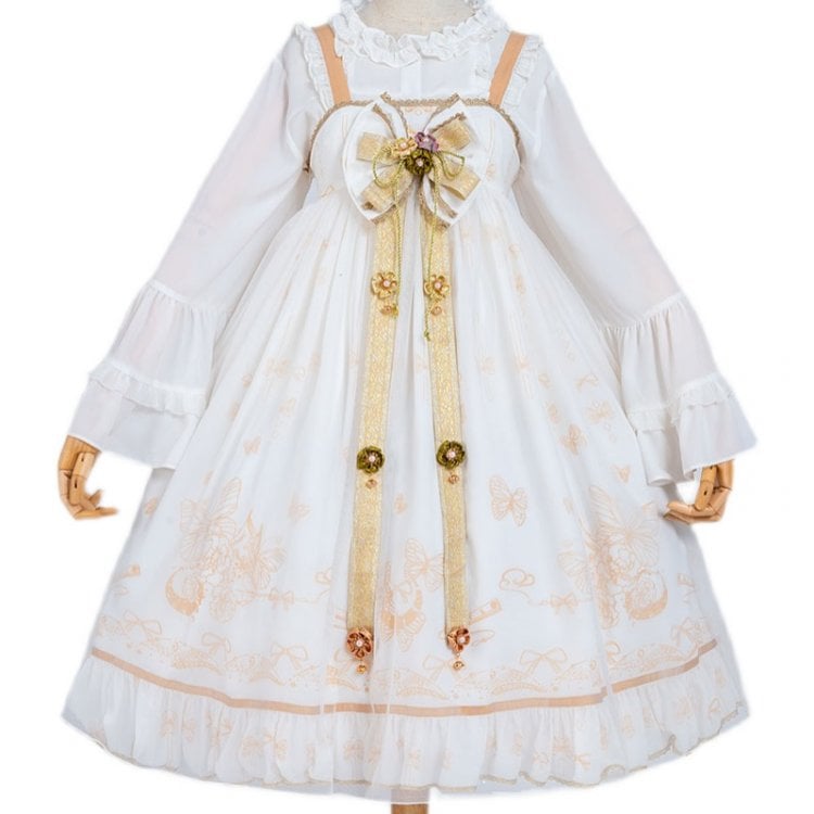 Daytime Fantasy Night Archaic Style Pattern Print Design Gold Stamping JSK