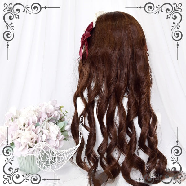 Sweet Brown Long Wavy Banged Wig