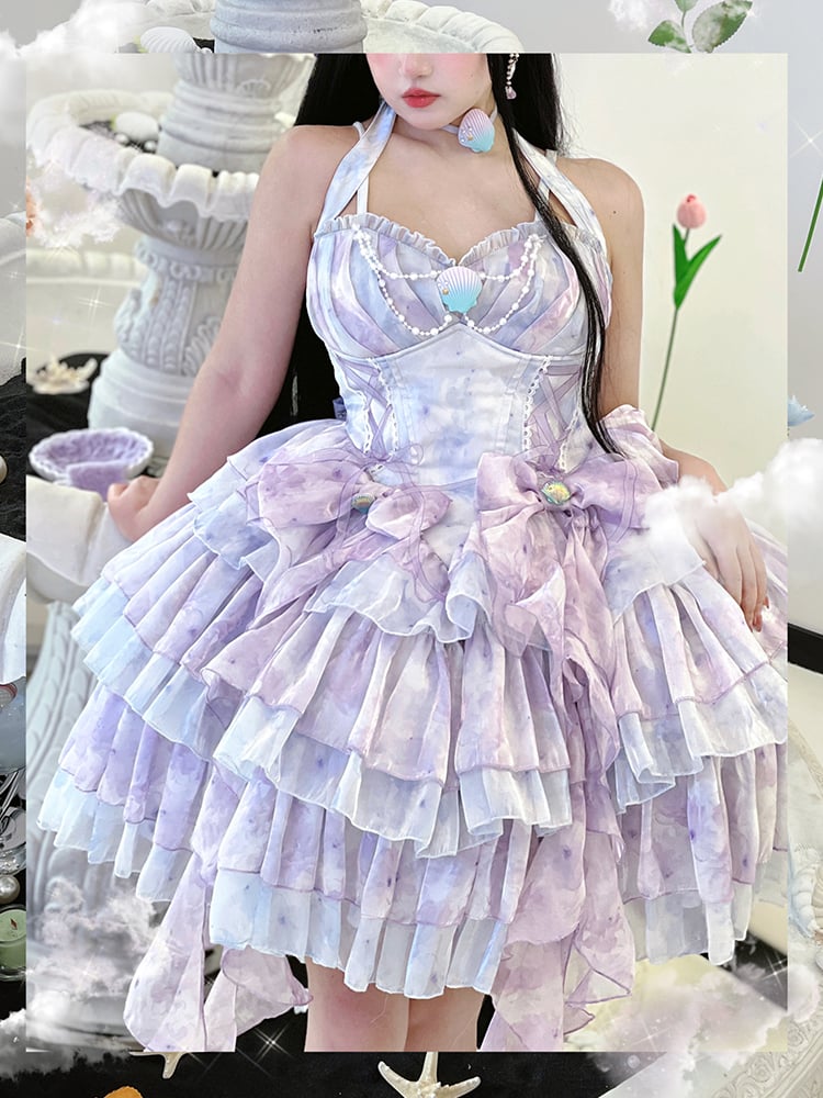 Sea Shell Bowknots Purple Corset Dress Mermaid Princess Summer Holiday Dress
