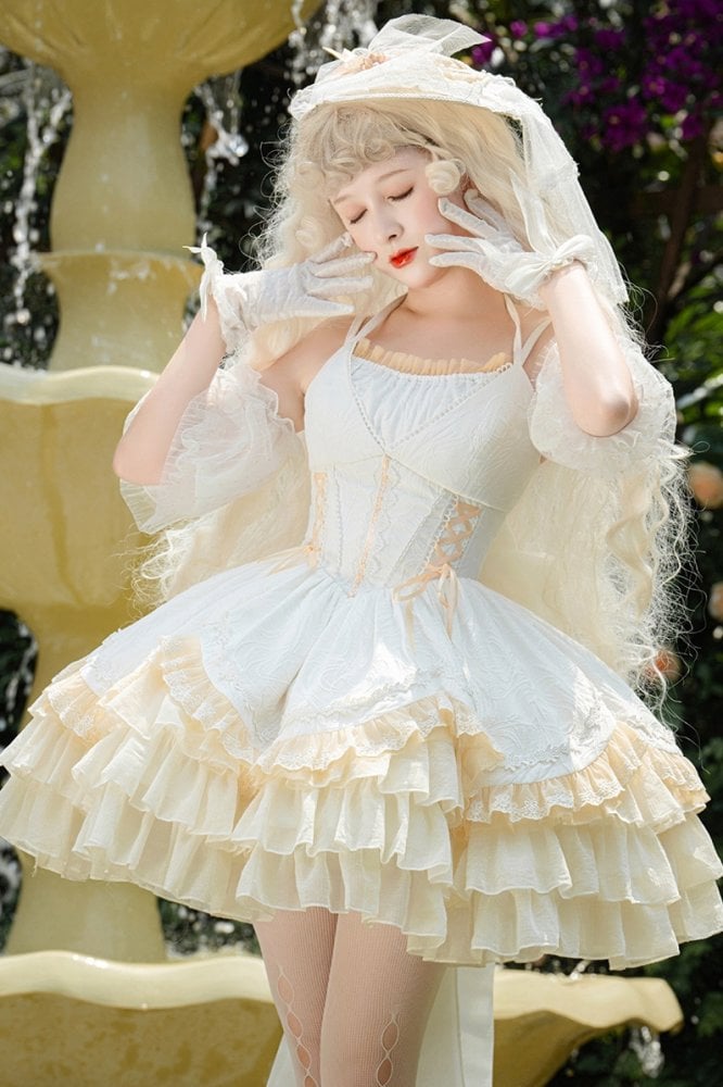 White Halter Neck Ruffle Skirt Corset Waist Jumper Skirt