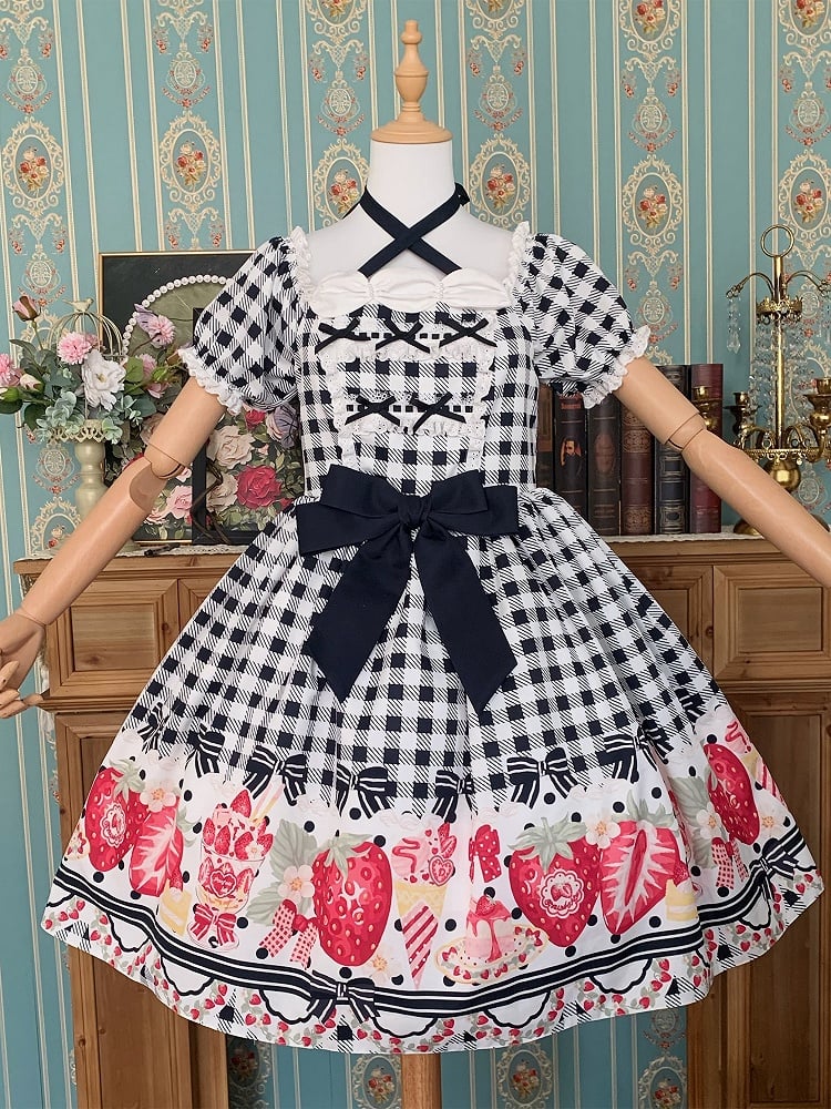 Strawberry Picnic Gingham Lolita Dress