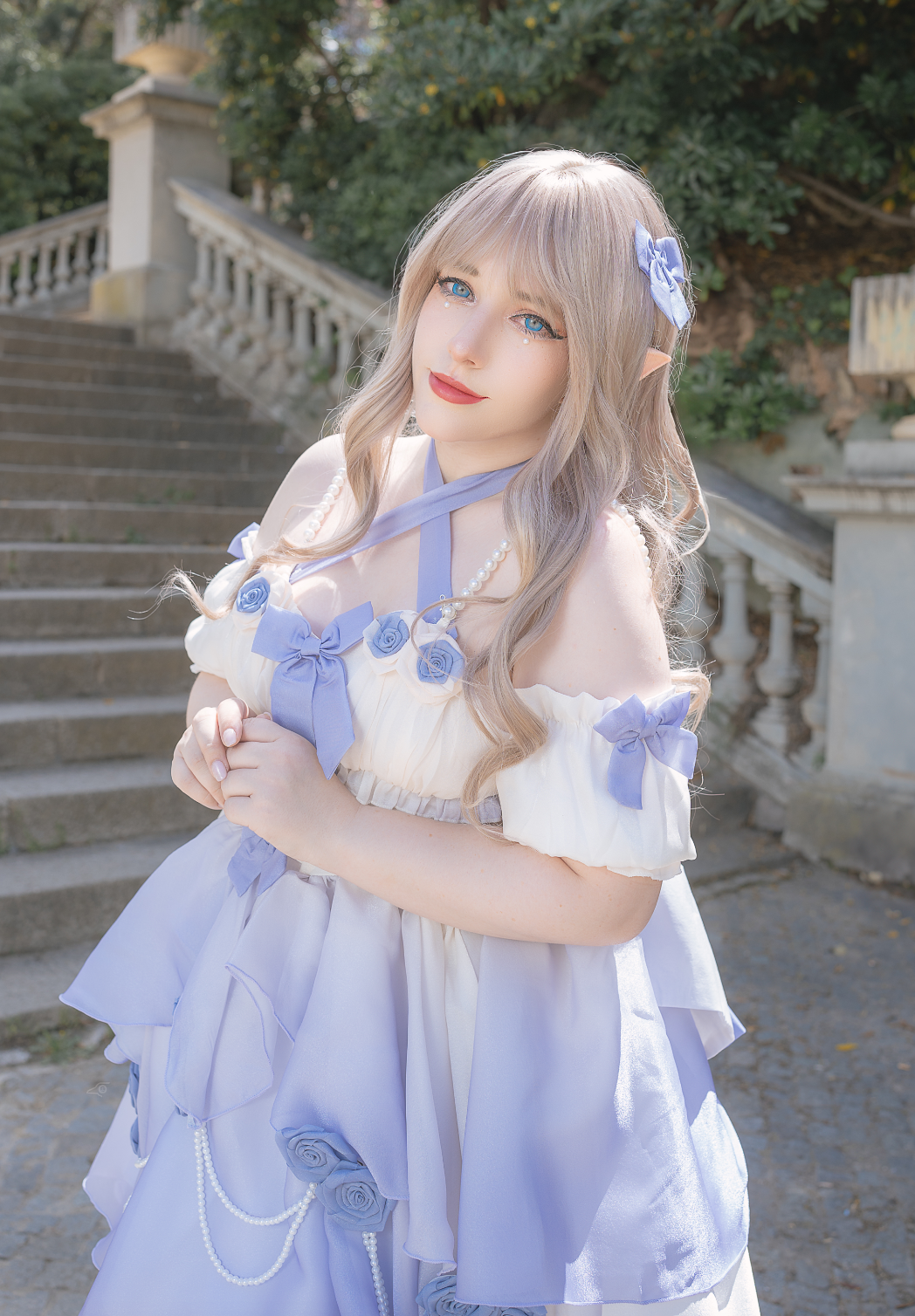 Fairy Blue Princess Dress Prom Rose Details Ombre Jumper Skirt