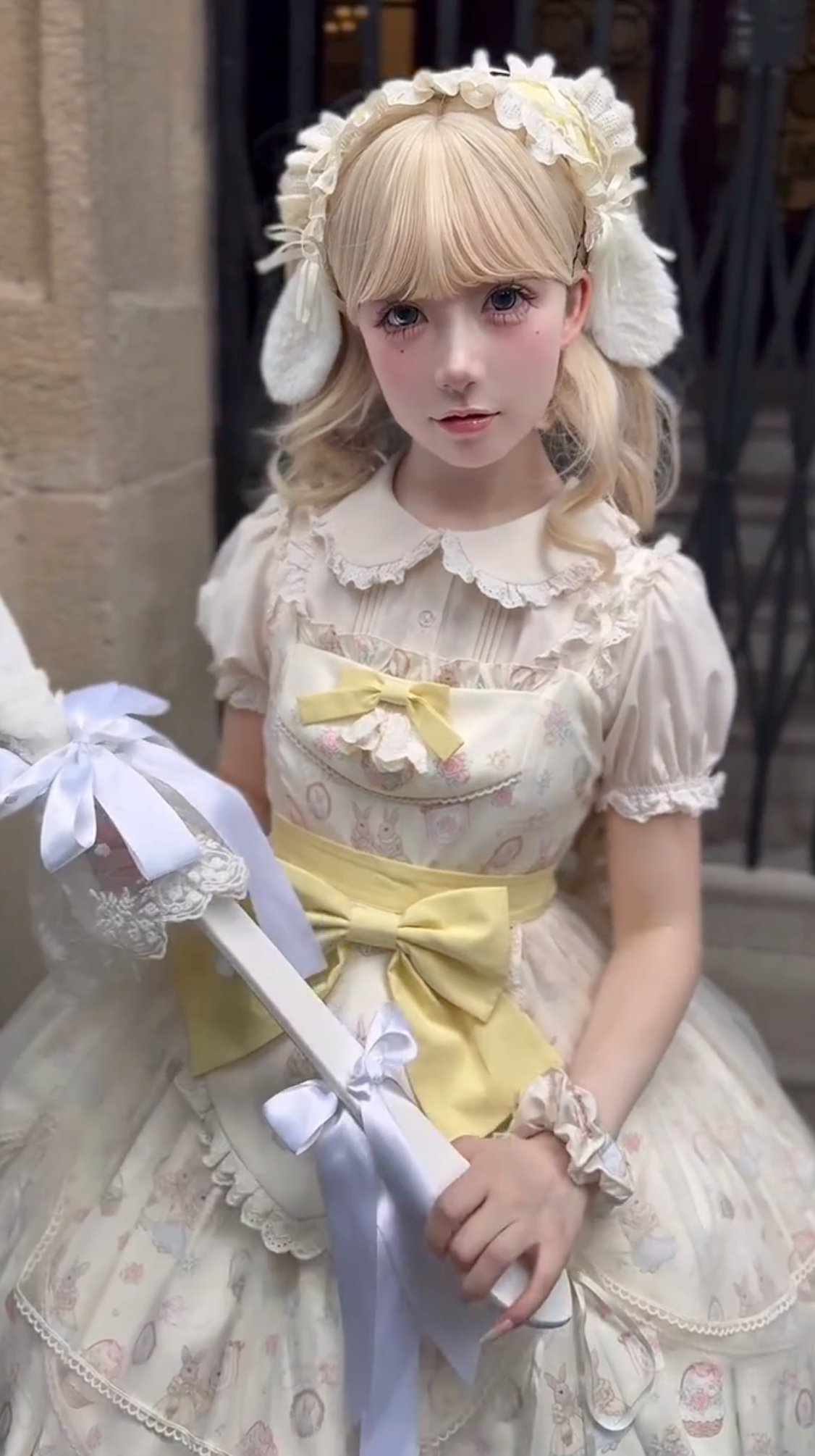 Bunny Tea Party Lolita Dress with Blouse (Cream & Butter Yellow)