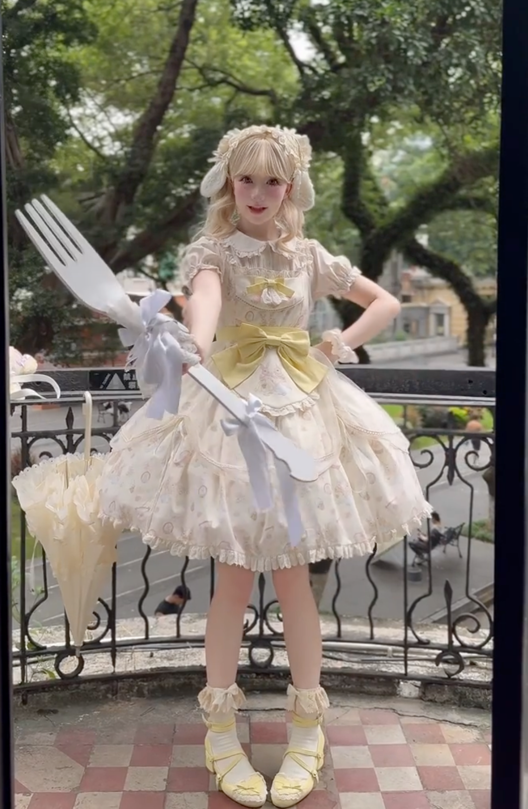 Bunny Tea Party Lolita Dress with Blouse (Cream & Butter Yellow)
