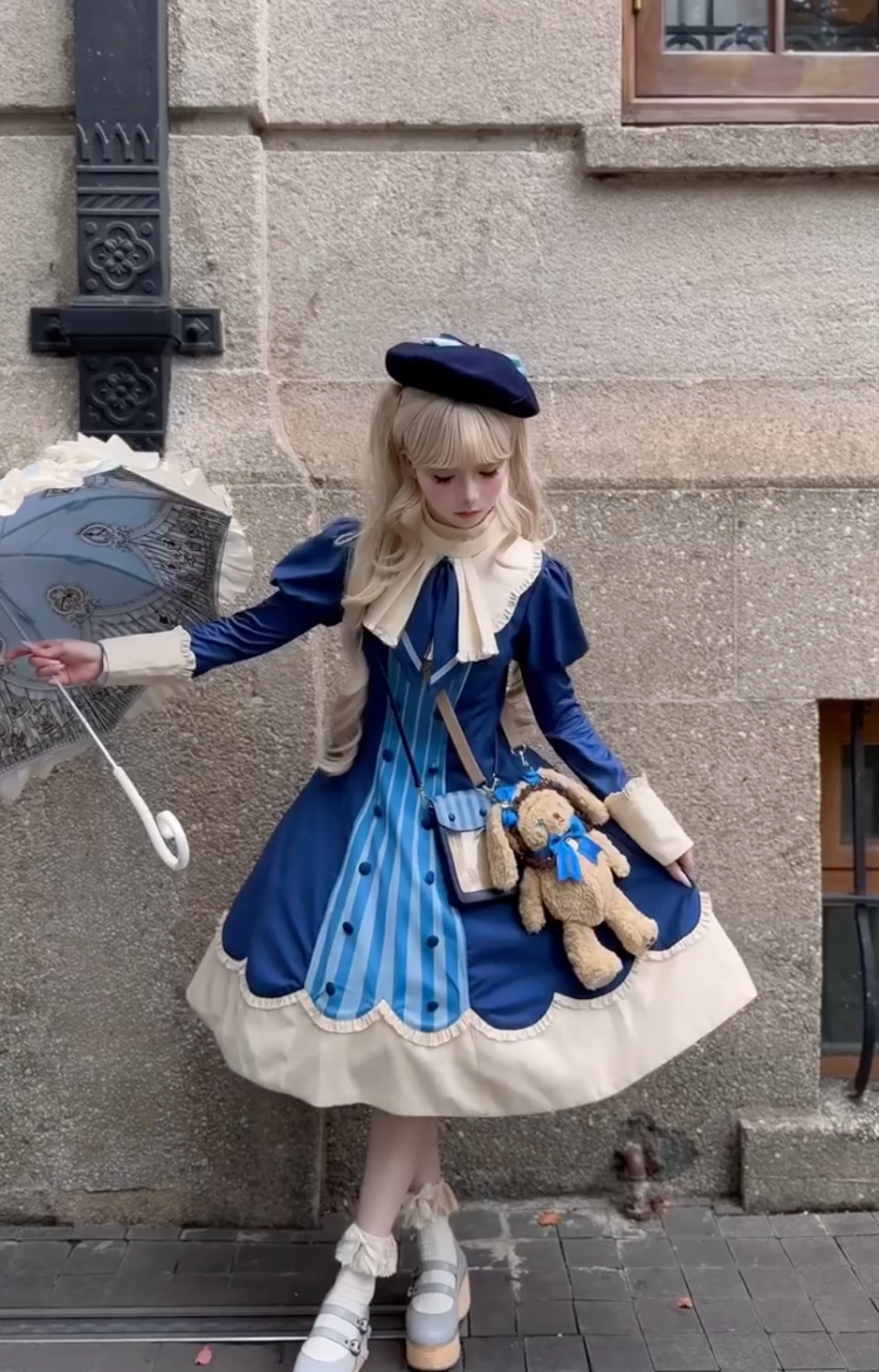 Royal Academy Doll Lolita Dress – Midnight Blue & Cream Colorway