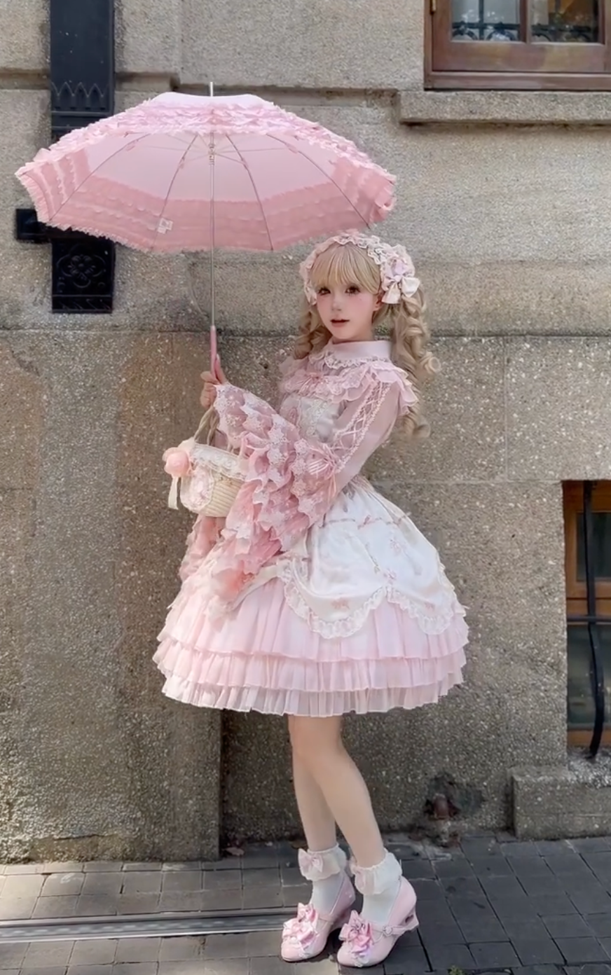 Victorian Rose Elegance JSK Set (Pink & Ivory)