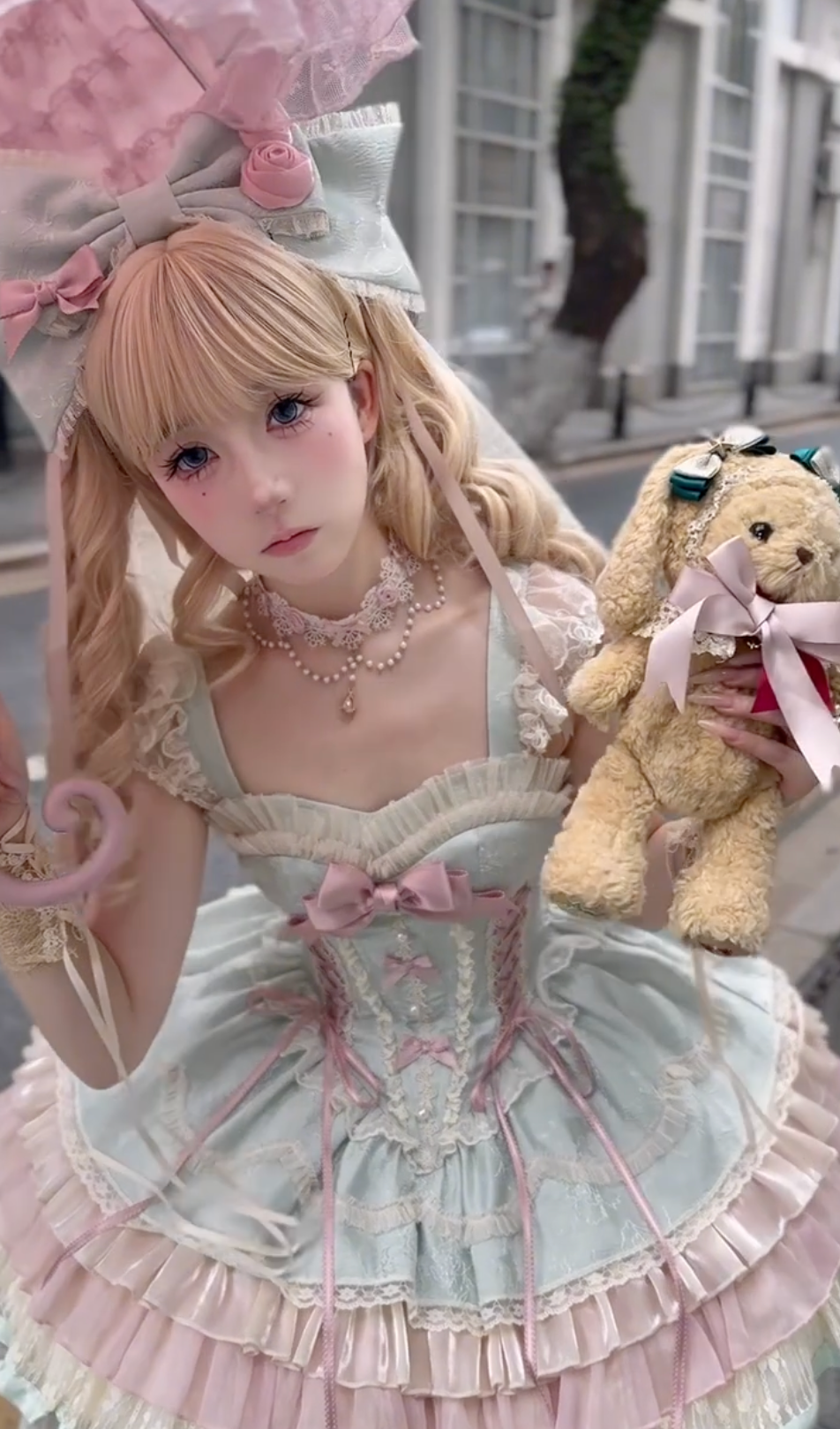 Pastel Reverie Rococo JSK Dress (Mint Blue + Blush Pink)