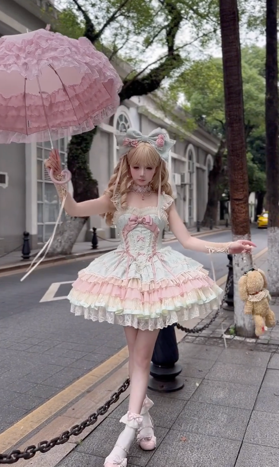 Pastel Reverie Rococo JSK Dress (Mint Blue + Blush Pink)