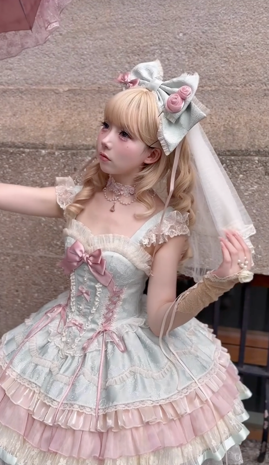 Pastel Reverie Rococo JSK Dress (Mint Blue + Blush Pink)