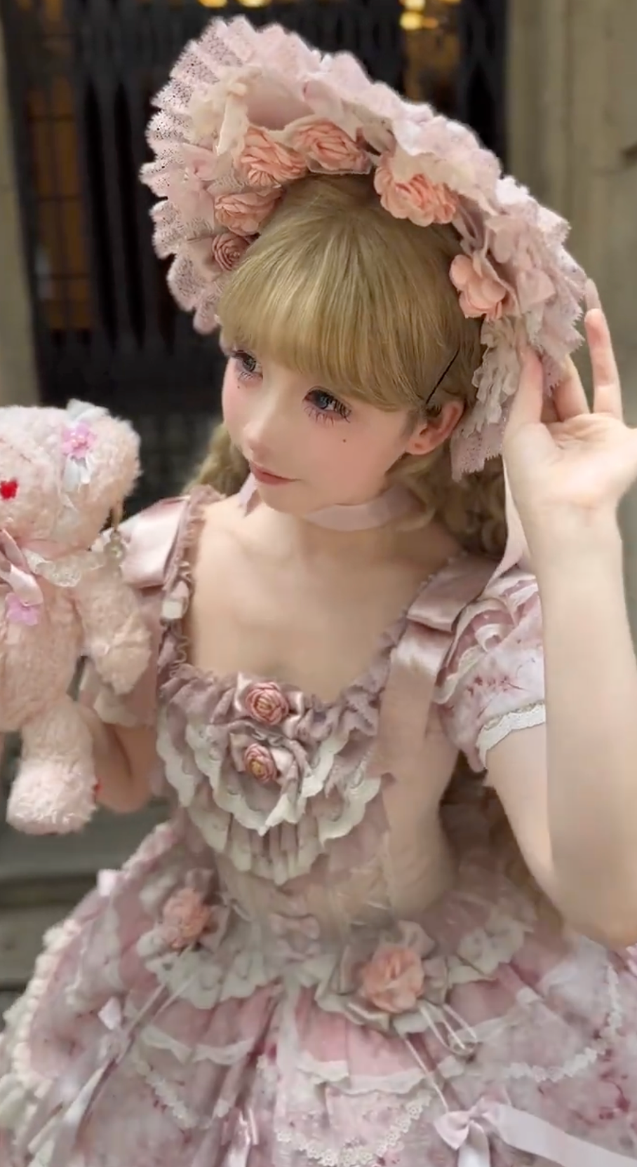 Rose Manor Garden JSK set (Dusty Rose & Ivory) with Bonnet