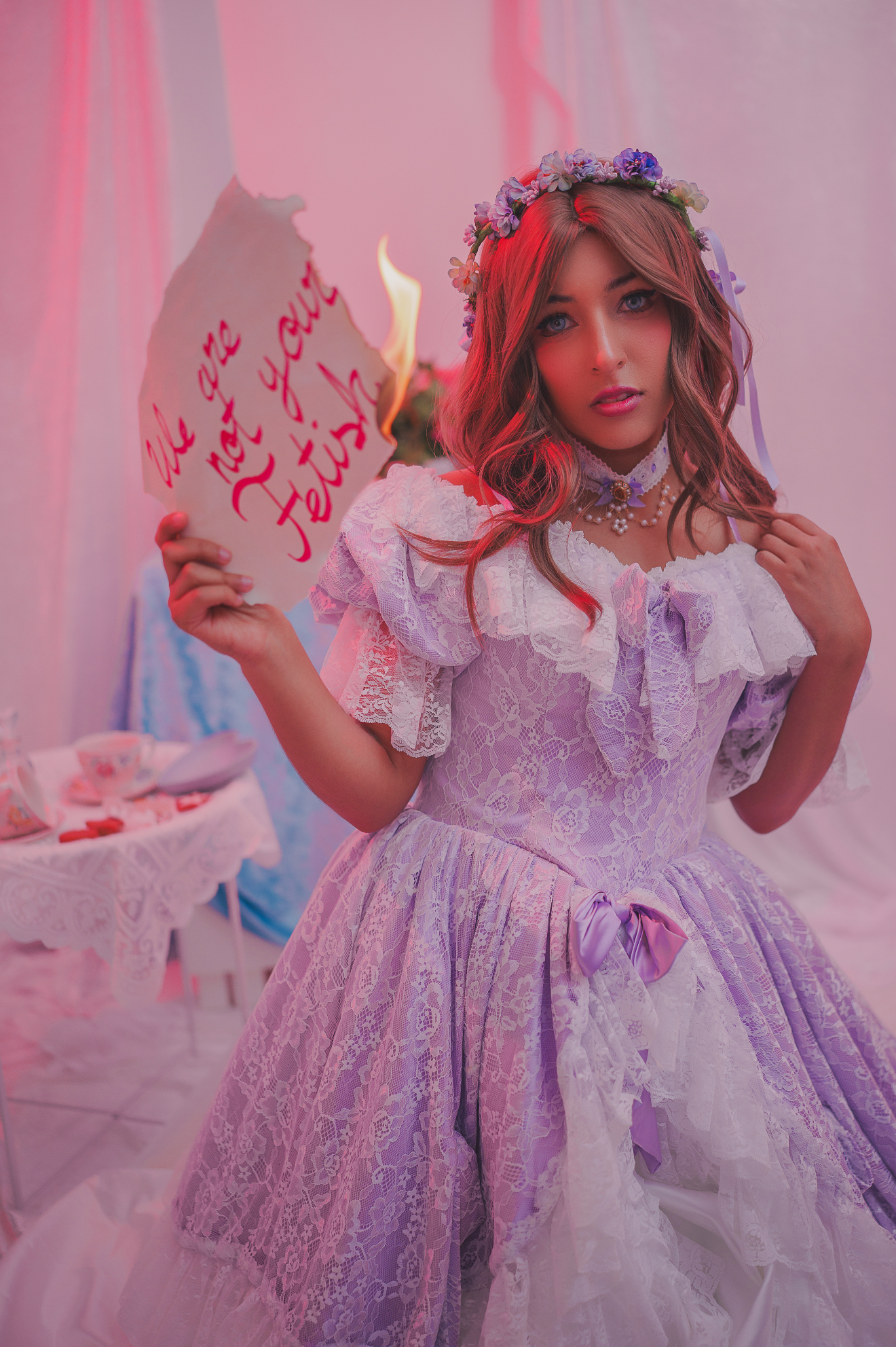 Lavender Lace Reverie Princess OP (Purple) with Gloves