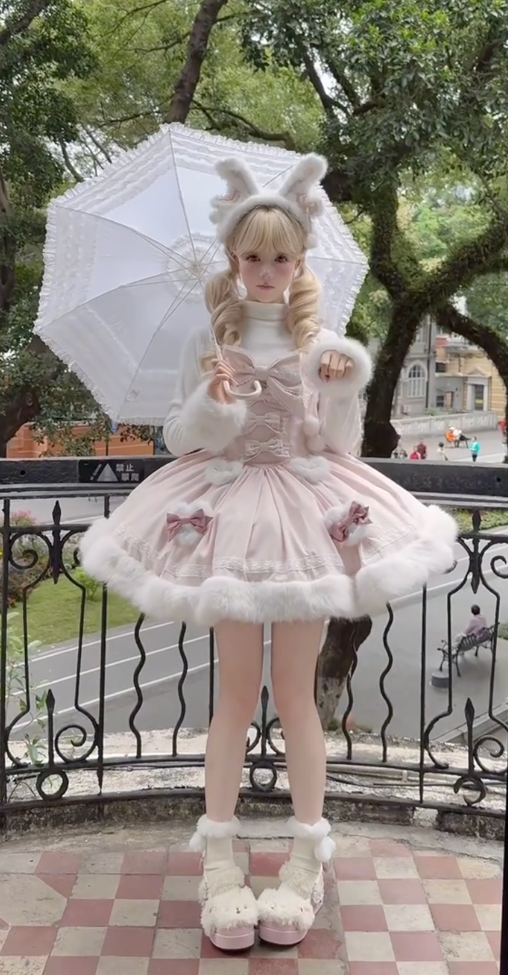 Winter Bunny Snowflake Princess Set (Soft Pink & White Fur)