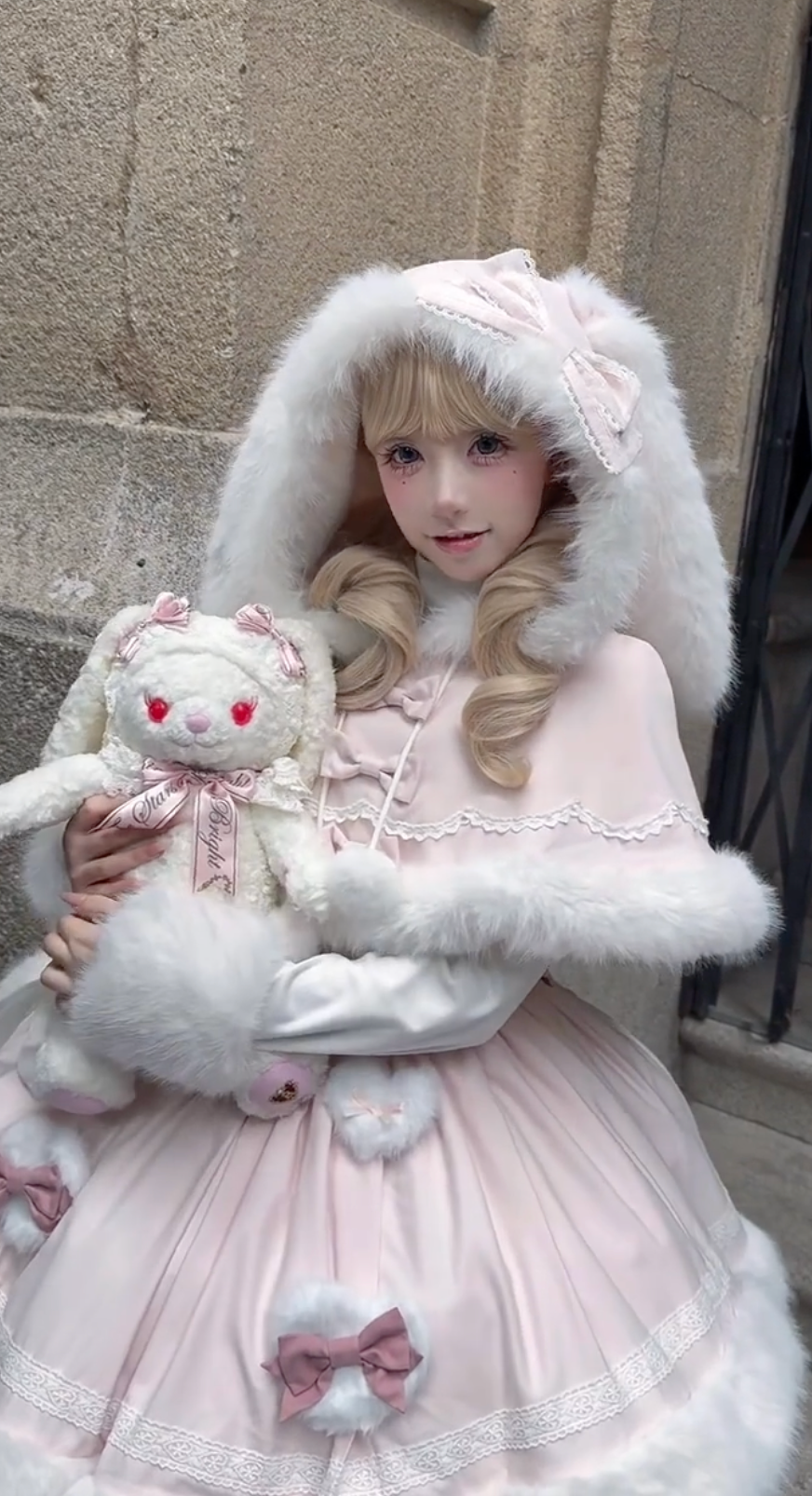 Winter Bunny Snowflake Princess Set (Soft Pink & White Fur)