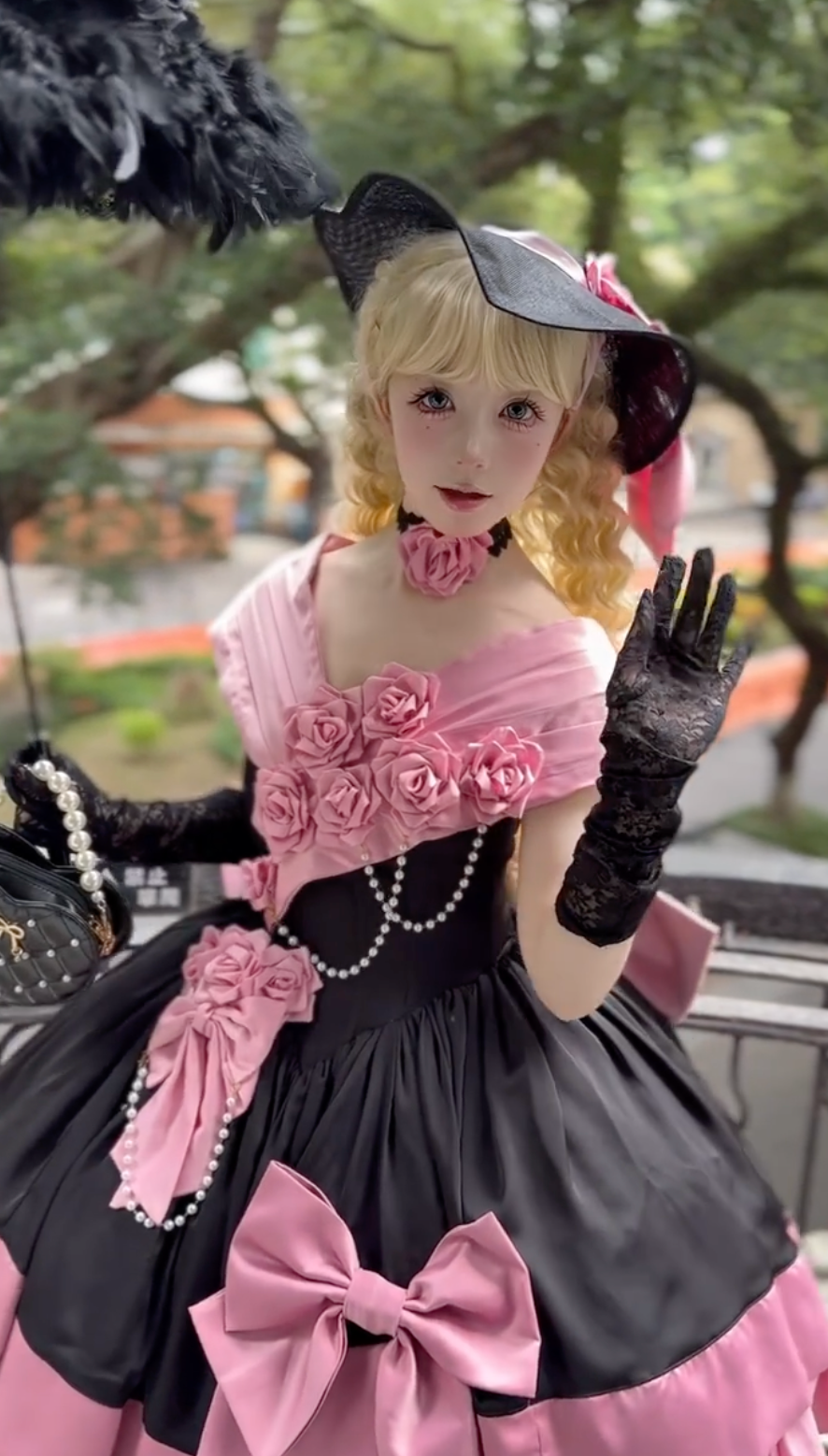 Midnight Rose Masquerade Ball Gown (Black & Pink)