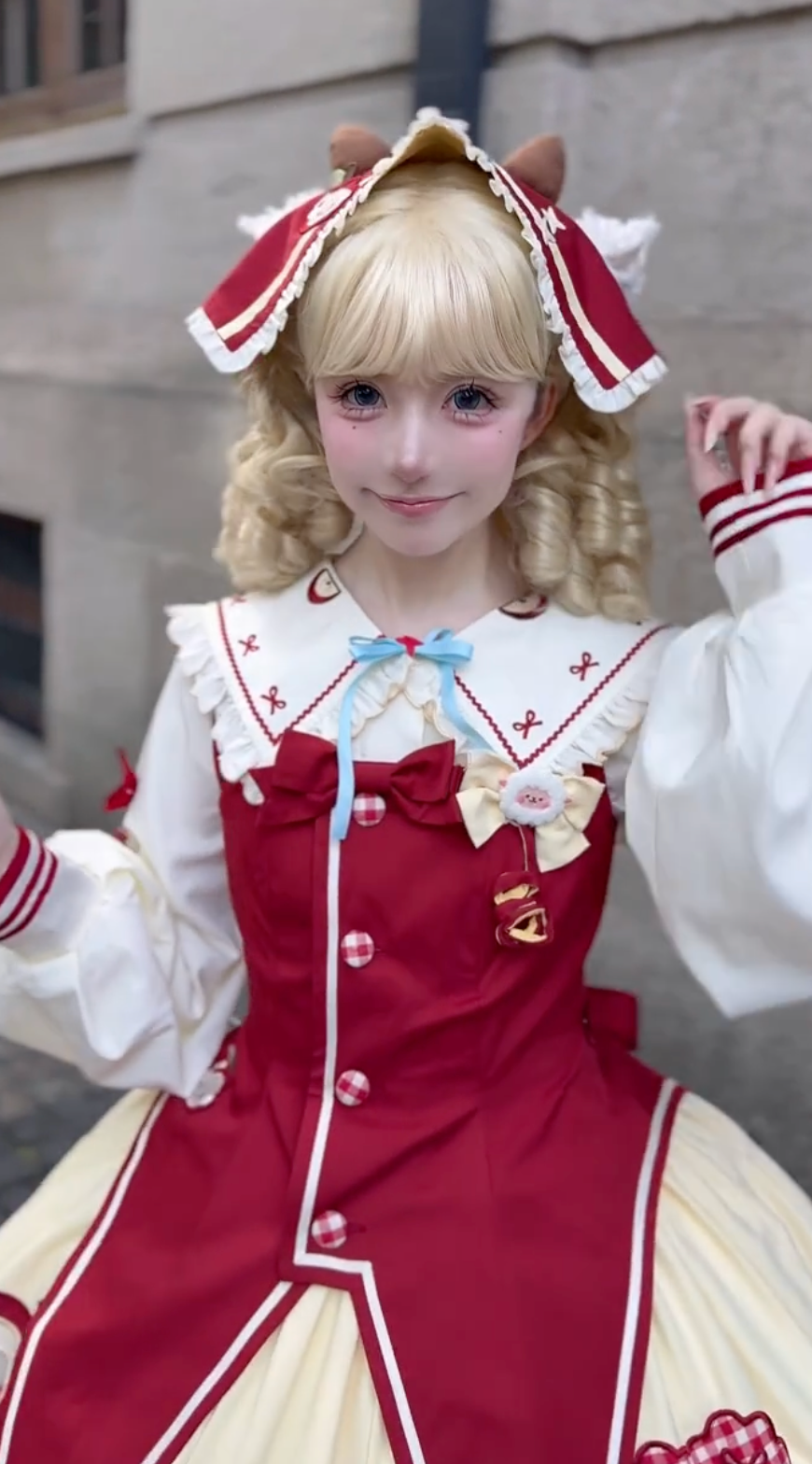 Candy Apple Sailor Puff Dress (Red & Cream)