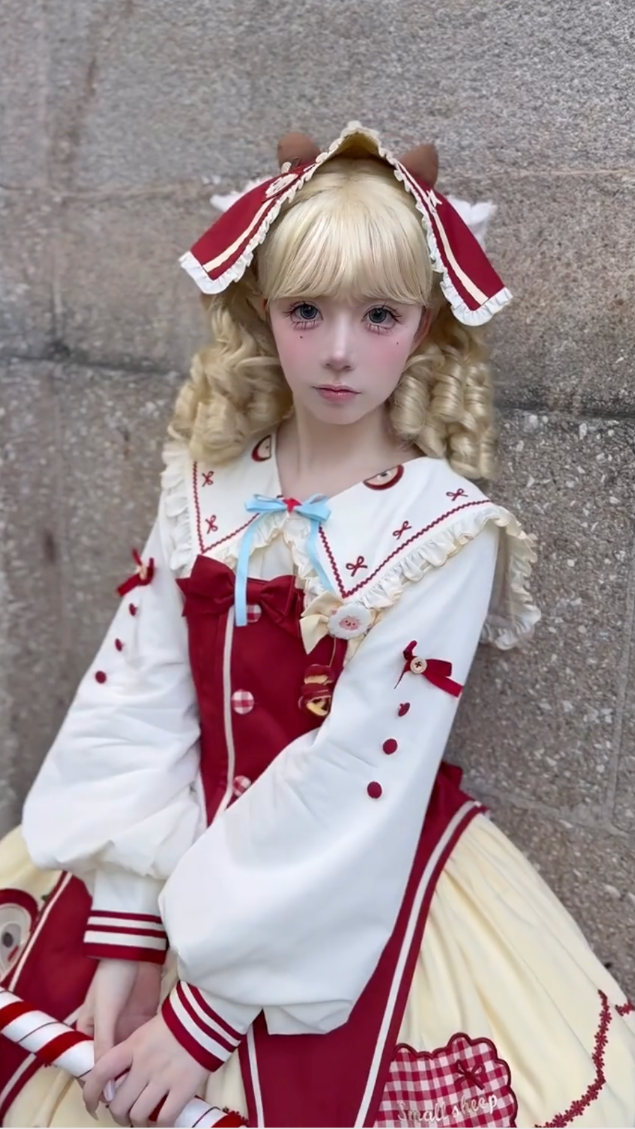 Candy Apple Sailor Puff Dress (Red & Cream)