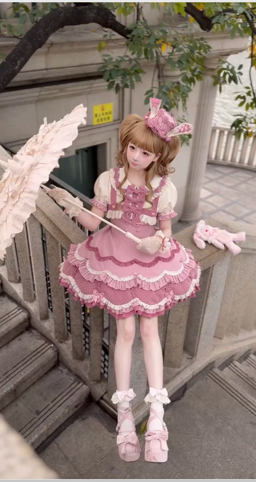 Rose Bunny Doll OP Dress — Pastel Sweet Lolita Elegance