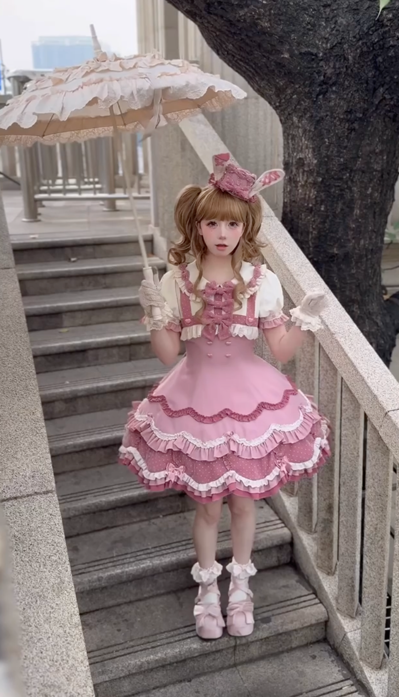 Rose Bunny Doll OP Dress — Pastel Sweet Lolita Elegance