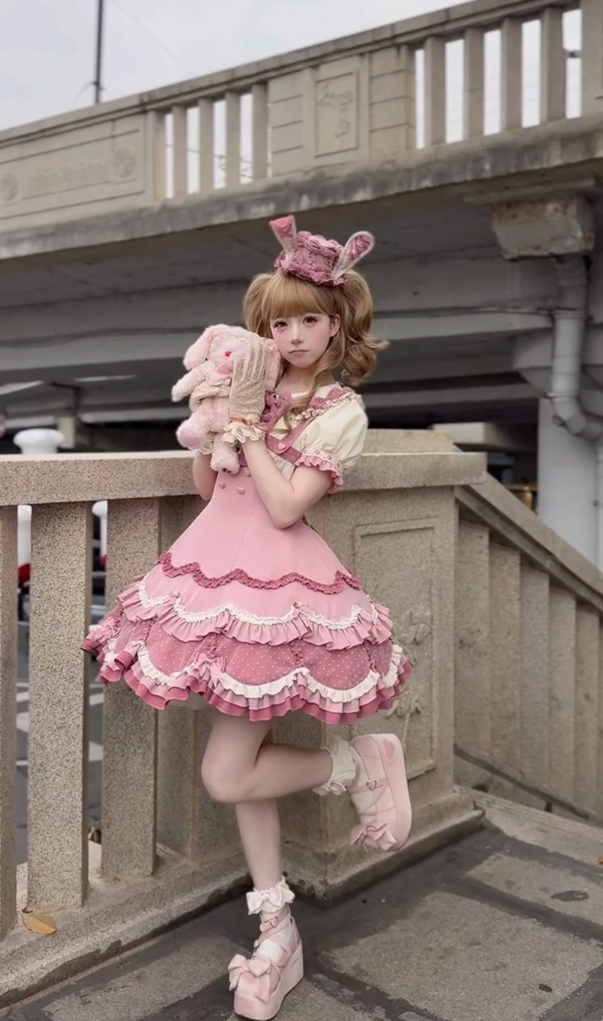 Rose Bunny Doll OP Dress — Pastel Sweet Lolita Elegance