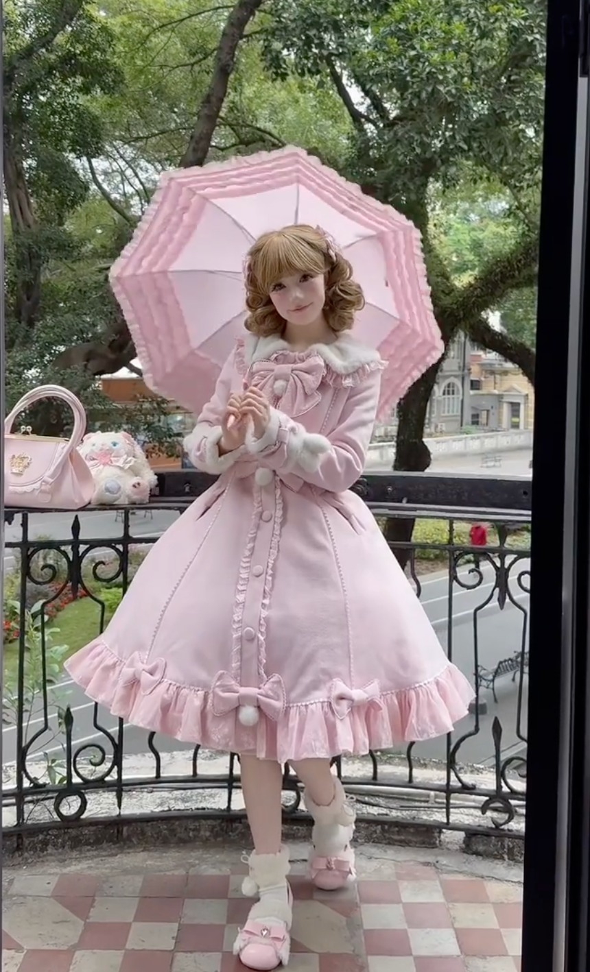 Rose Petal Winter Victorian Lolita Coat Dress (Soft Pink Set)