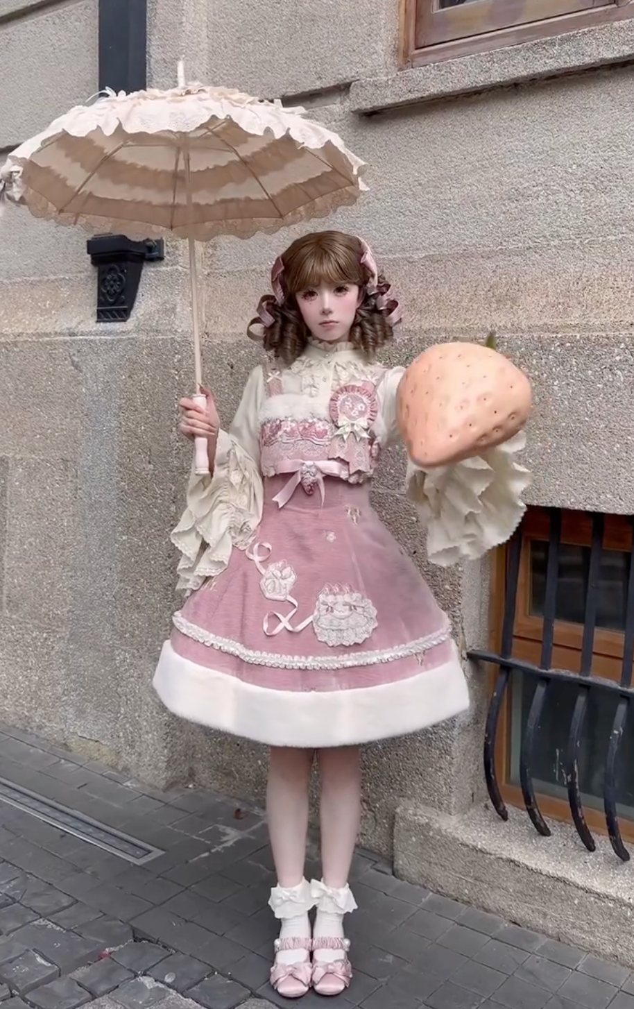 Strawberry Blush Victorian Lolita JSK Set (Soft Pink Set)