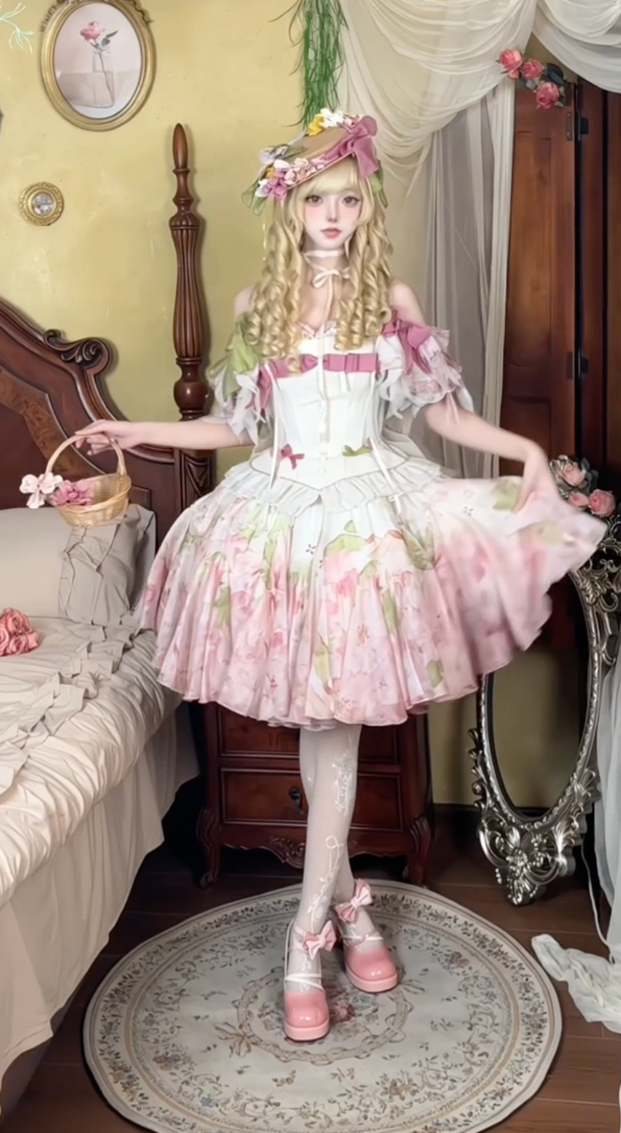 Blossom Reverie Princess JSK – Romantic Floral Elegance in Soft Pink & Ivory